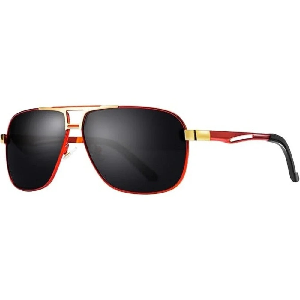 Mens Aviator Sunglasses Red Gold‎ Frame Dark Lens Metal Full Rim Polarized Gafas
